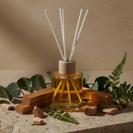 Difusor de varillas Palo santo: Huele a madera de palo santo, sándalo y humo suave.