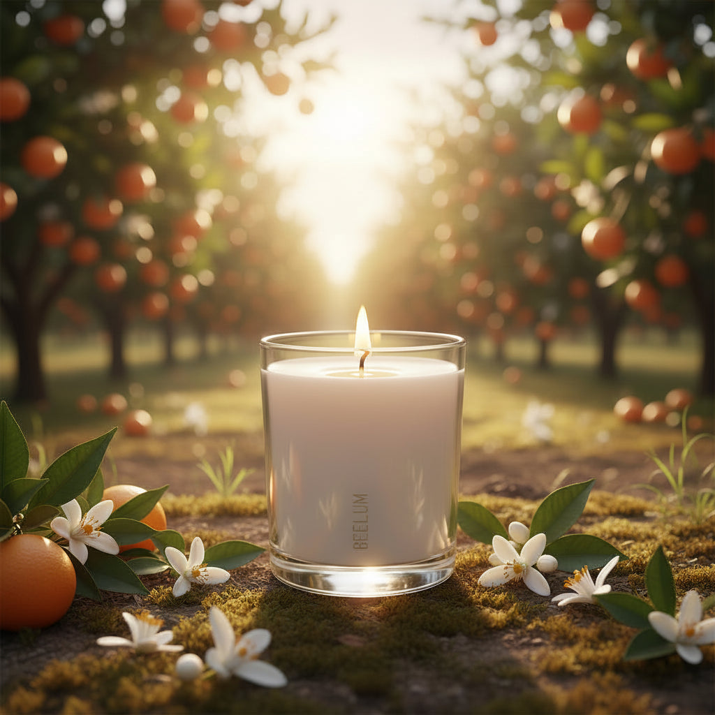 Vela Naranja y cedro: Huele a un aroma cítrico, cálido y lleno de energía.