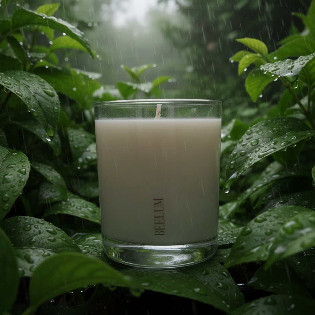 Vela verde silente.: Huele a un jardín en calma tras la lluvia