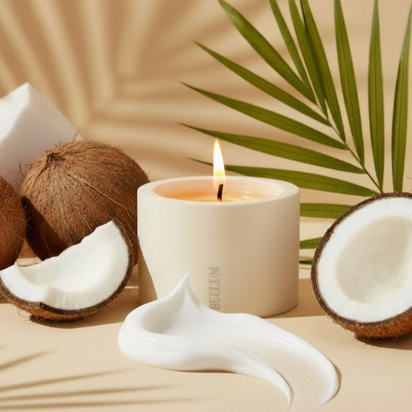 Vela Coconut Cream: Huele a crema corporal solar, limpia, adictiva.