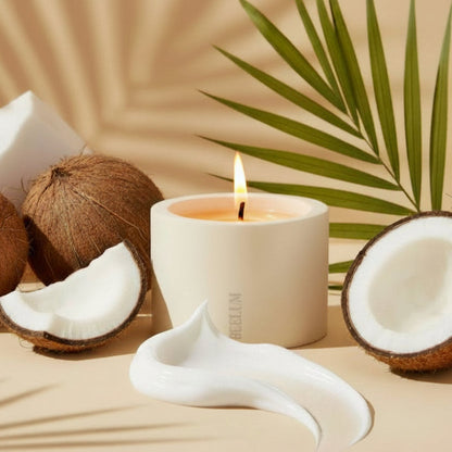 Vela Coconut Cream: Huele a crema corporal solar, limpia, adictiva.