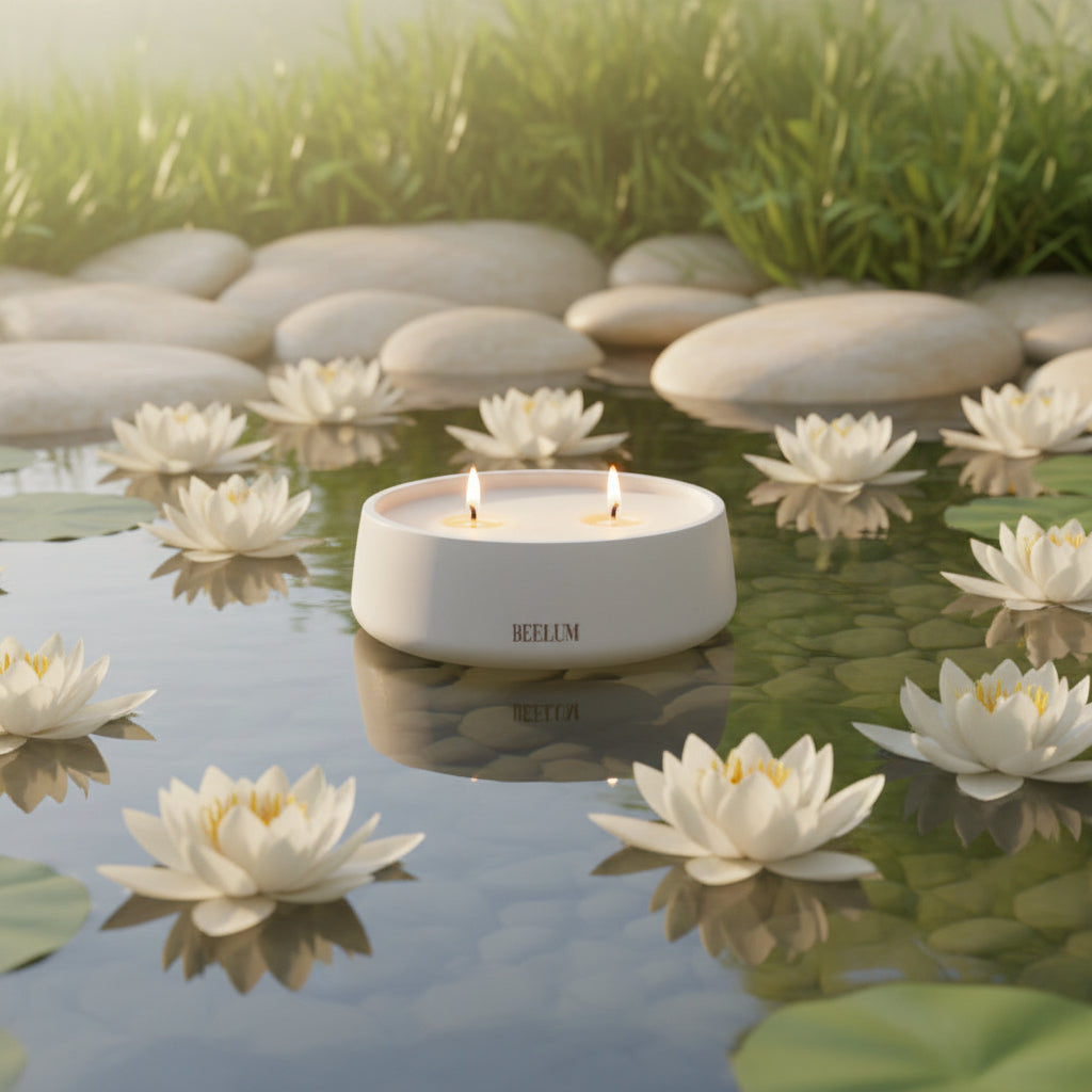 Vela Flor de loto dos mechas: Huele a un jardín junto al agua, limpia , fresca, elegante.